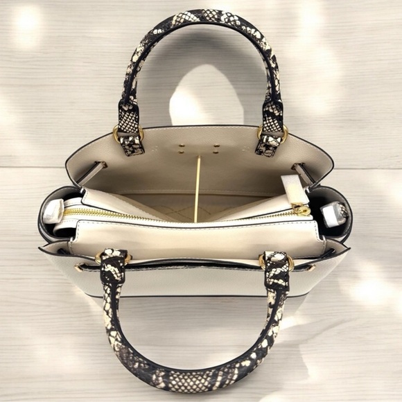 Michael Kors Large Reed CZ Belted Satchel Bag Light Cream Multi - Picture 8 of 12